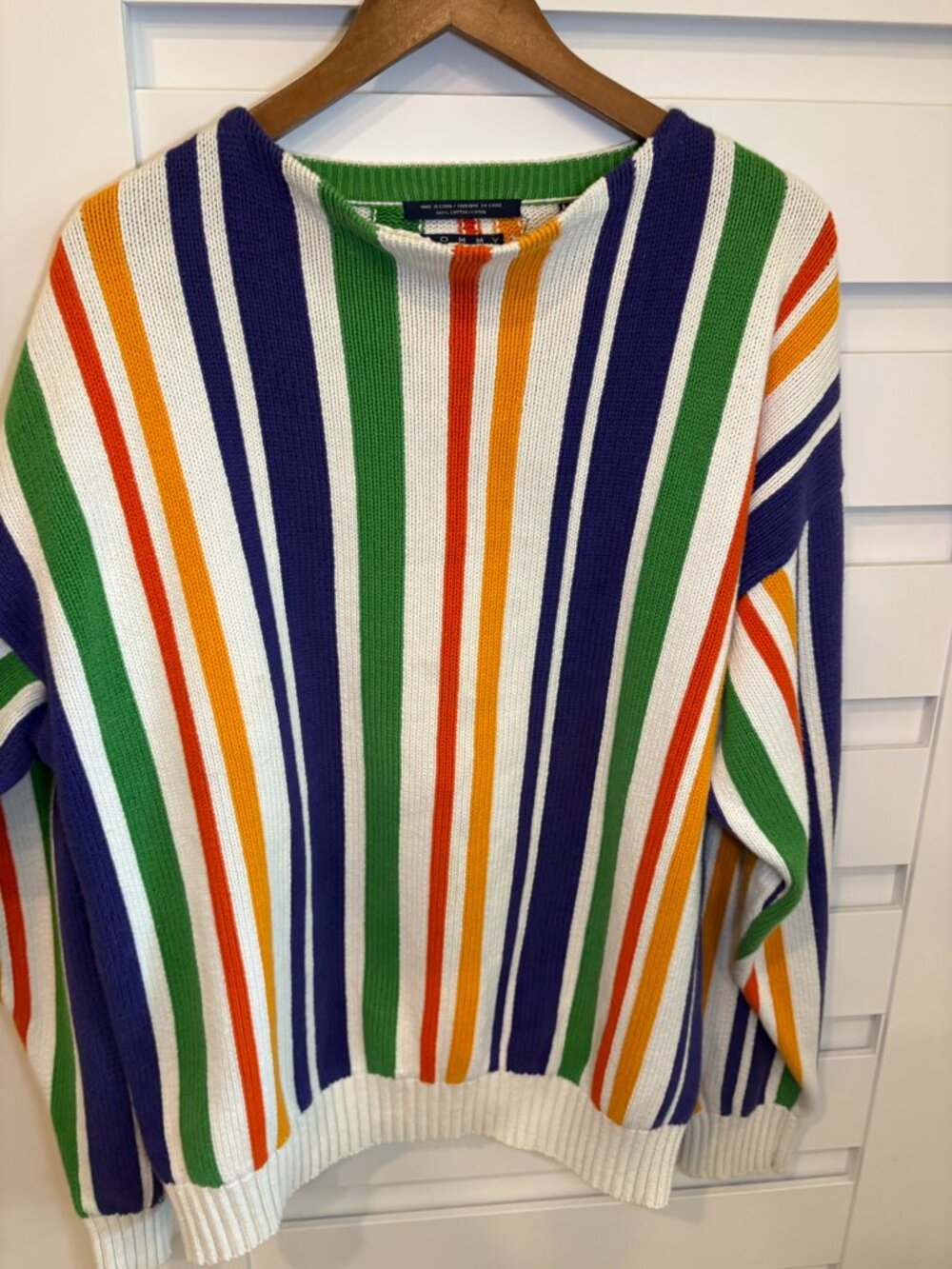 Vintage 90s Cotton Vertical Stripe Dopamine Kidscore Crewneck Sweater Multicolor - Picture 6 of 10
